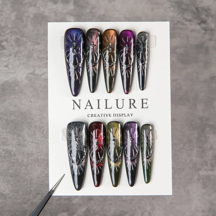 Artistic Press-On Nail Set with Unique Cross Patterns