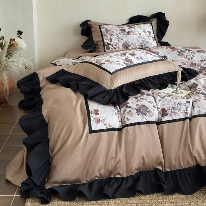 Luxury Floral Brushed Microfiber Duvet Cover Set with Piped Edging