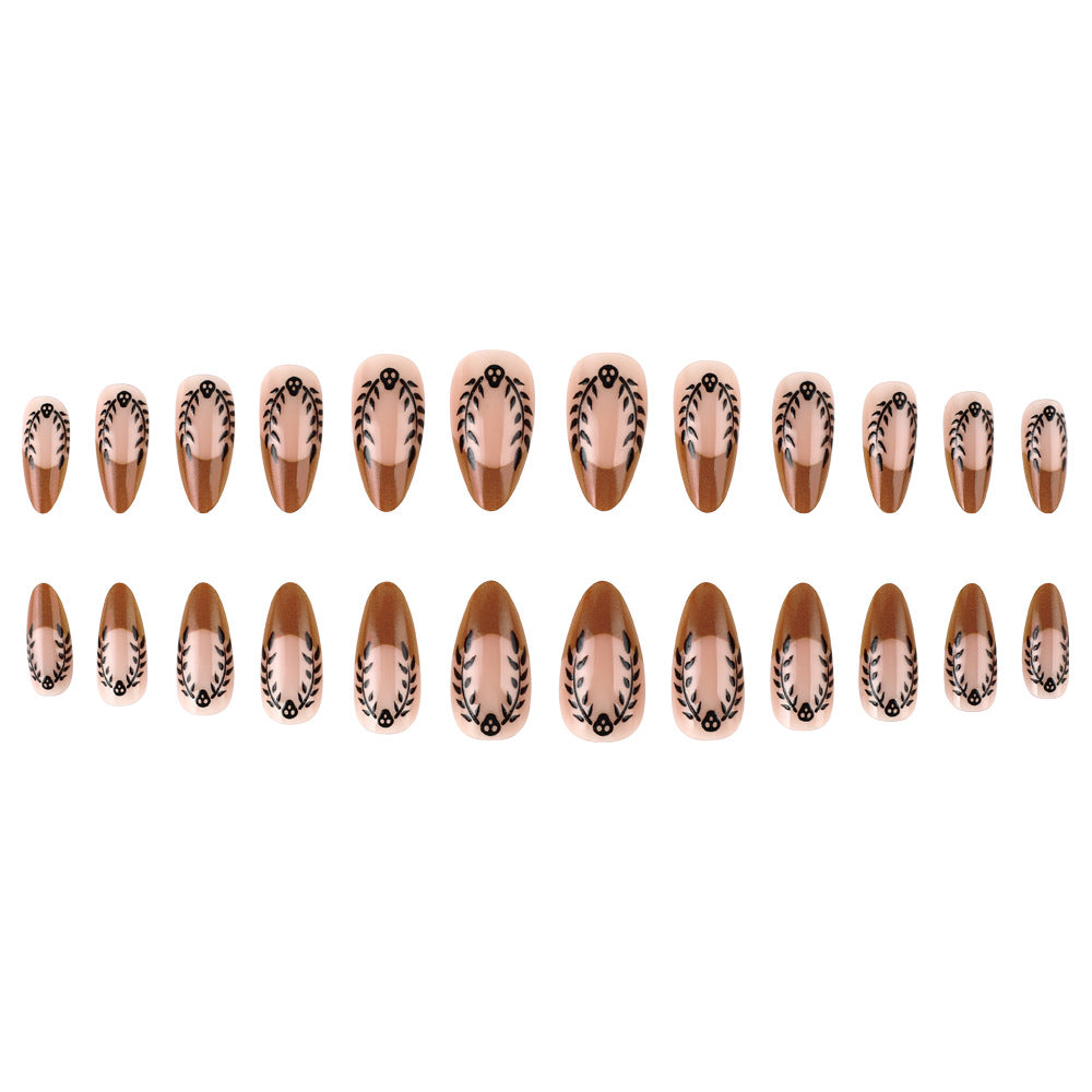 Artistic Press-On Nail Set with Floral and Leaf Patterns Stornfield