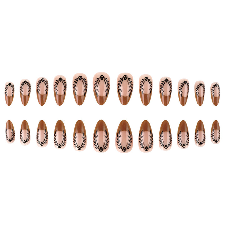 Artistic Press-On Nail Set with Floral and Leaf Patterns Stornfield