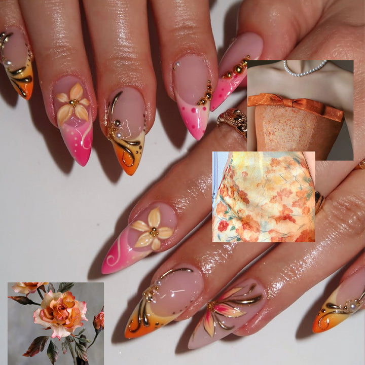 Premium Floral Design Press-On Nail Set Stornfield