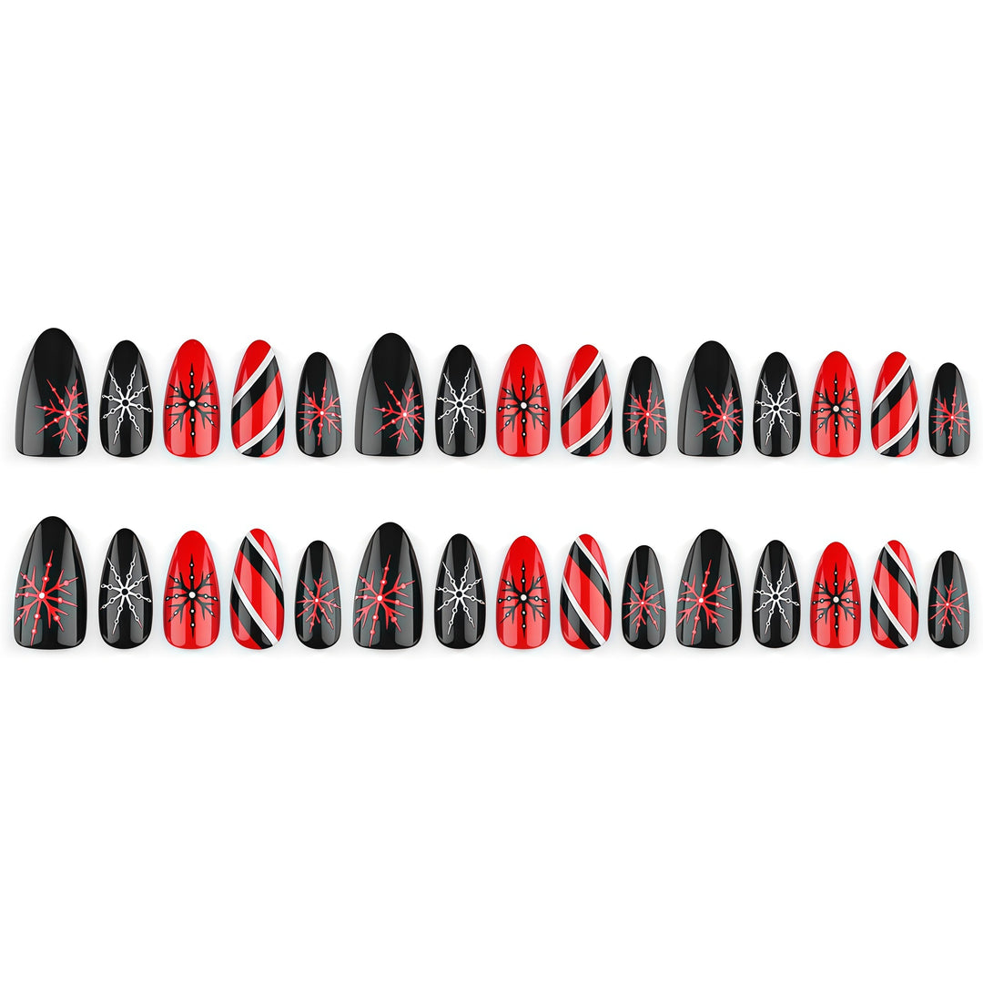 Artificial nails in modern stiletto design with graphic accents Stornfield