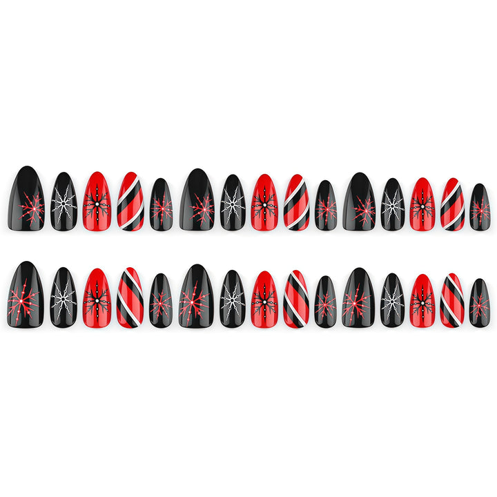 Artificial nails in modern stiletto design with graphic accents Stornfield