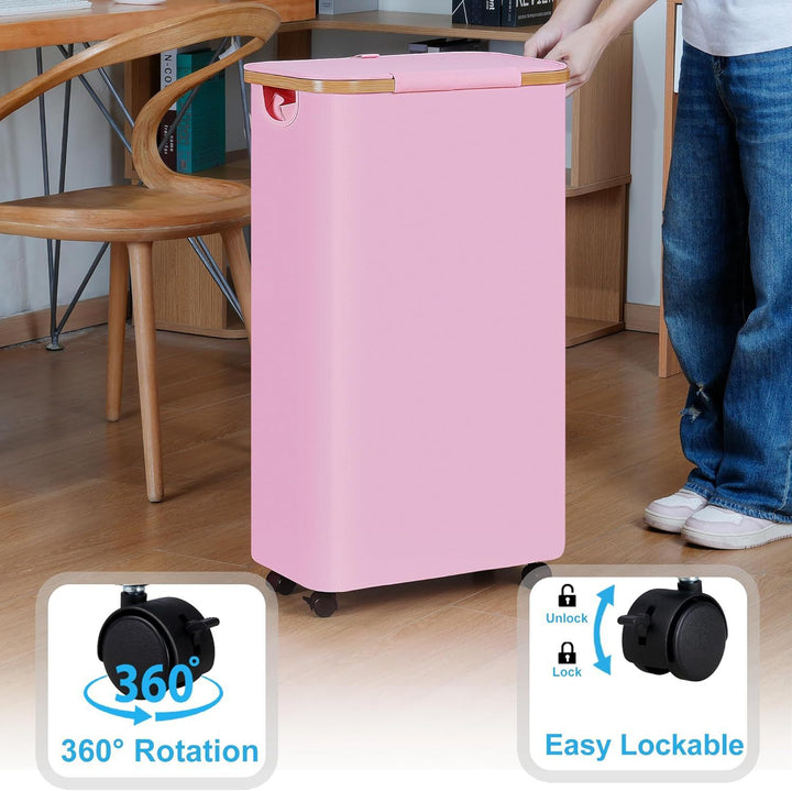 High-quality laundry container with bamboo lid and practical carrying handle Stornfield