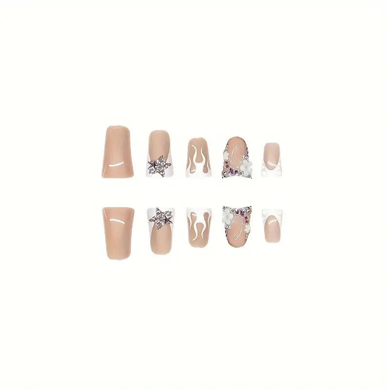 Artistic 3D Floral Press-On Nail Design Stornfield