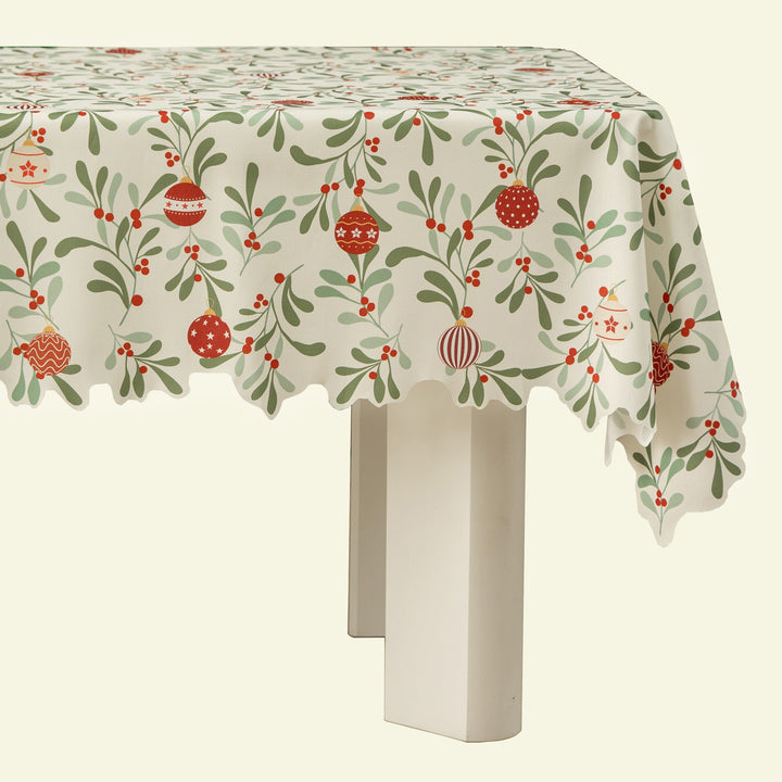 Festive rectangular tablecloth with mistletoe and Christmas ornament motif Stornfield