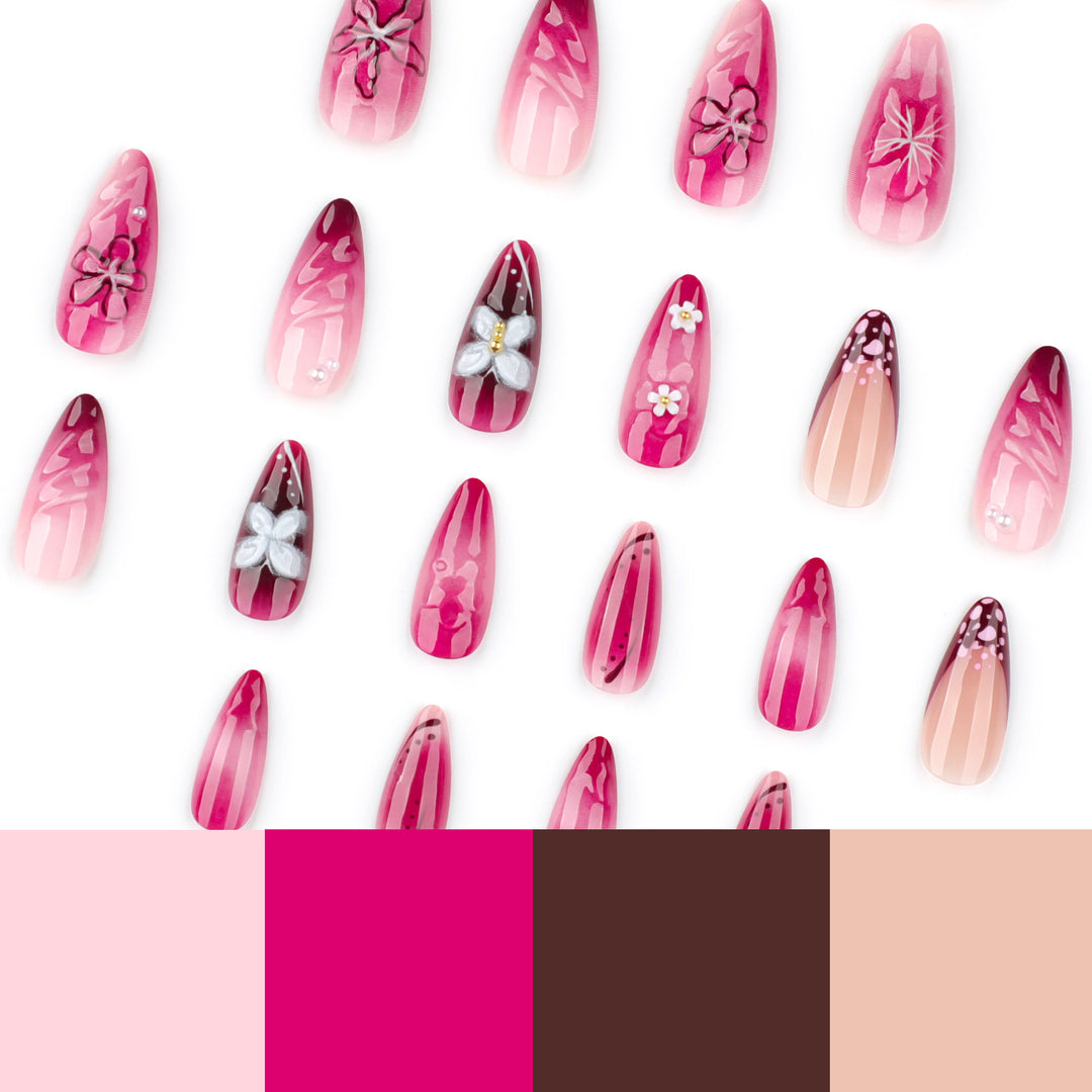 Artful nail extensions with floral details and ombre effect Stornfield