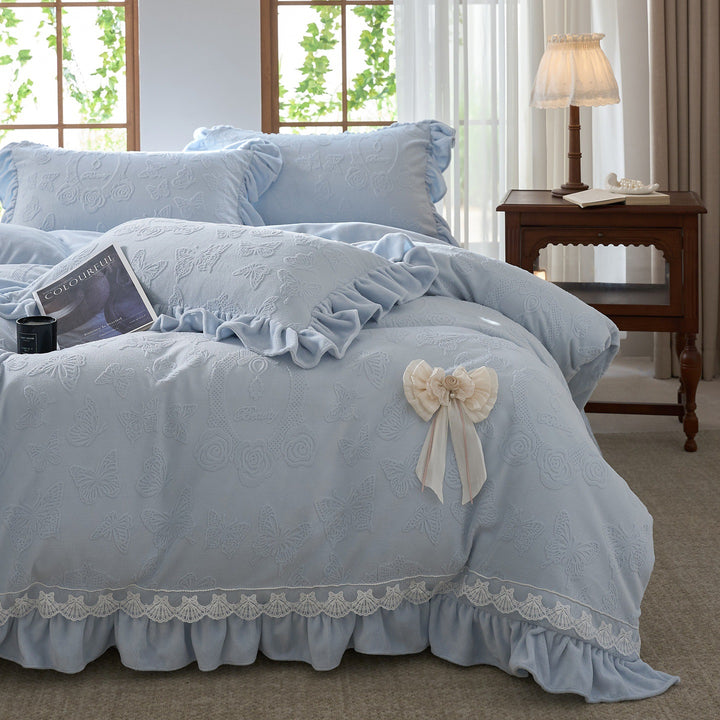 Embroidered Butterfly Pattern Bedspread Set
