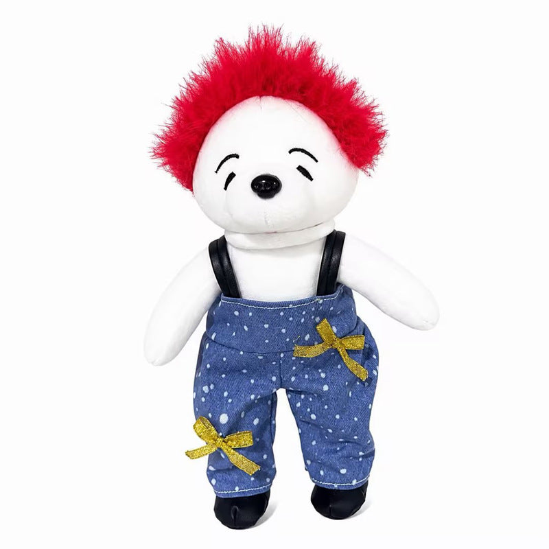 Plush Bear Character Doll with Faux-Fur Mohawk and Suspender Overalls Stornfield