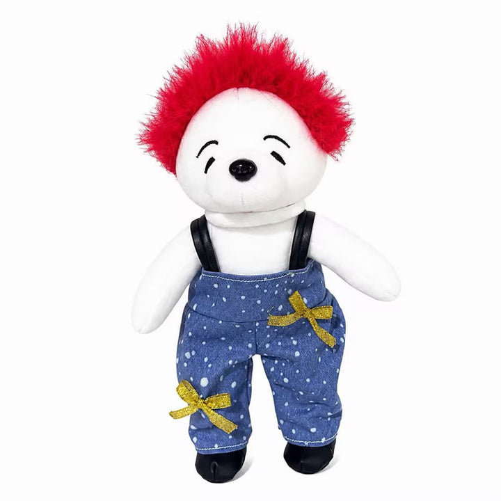 Plush Bear Character Doll with Faux-Fur Mohawk and Suspender Overalls Stornfield