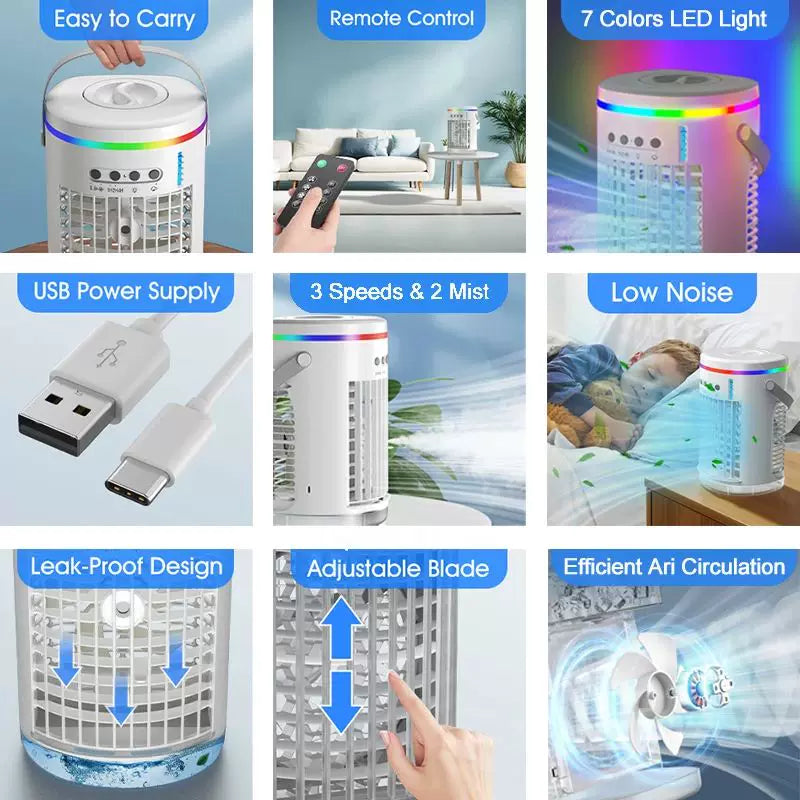 Unisex one size compact portable evaporative air cooler with USB power remote control LED mood light Stornfield