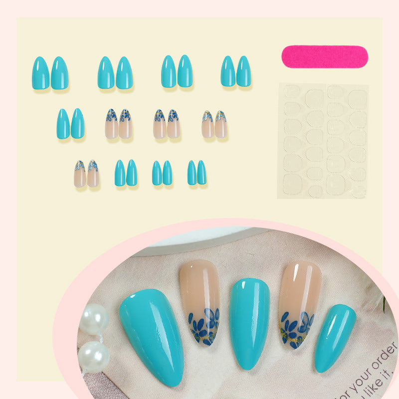 Artistic Press-On Nail Set with Floral and Leaf Designs Stornfield