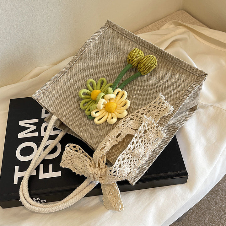 Decorative Floral Accent Tote Bag