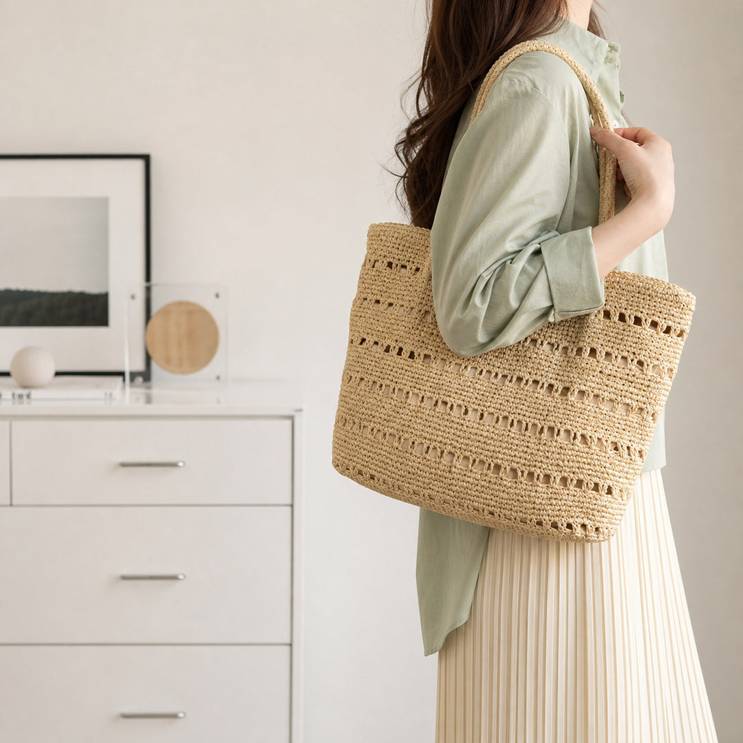 Handcrafted beach bag with open woven pattern Stornfield
