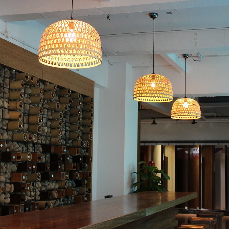 Woven Bamboo Dome Pendant Light