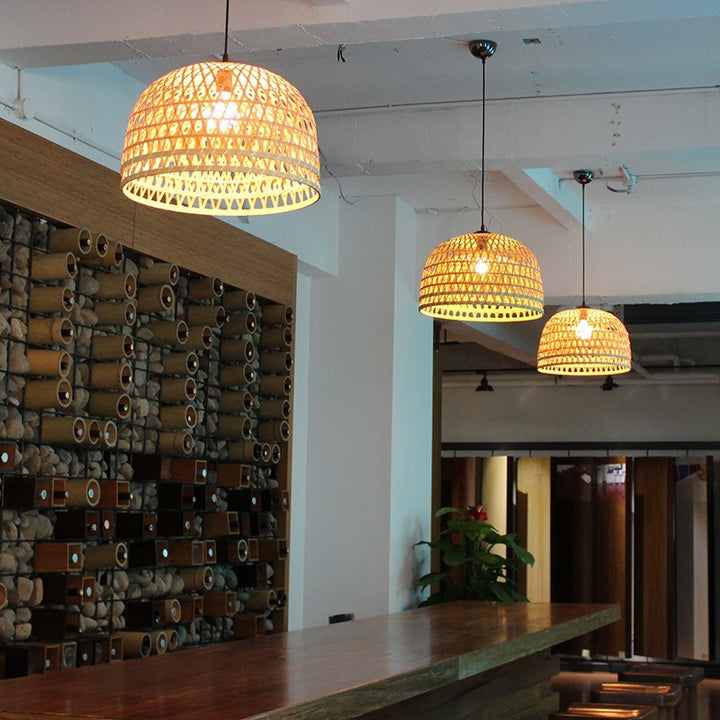 Woven Bamboo Dome Pendant Light