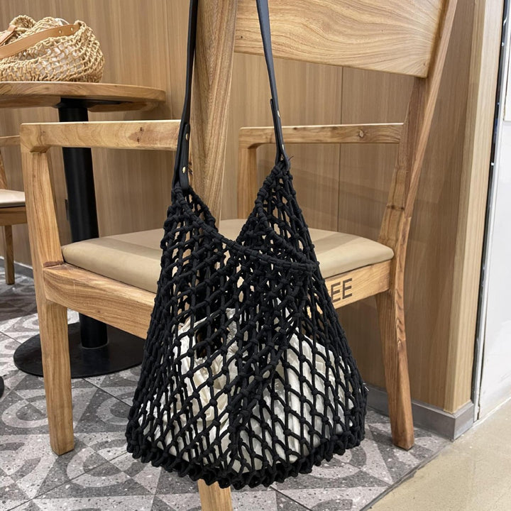 Elegant mesh bag with leather handles Stornfield