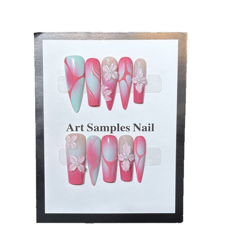Decorative Stiletto Press-On Nails with Floral Designs Stornfield