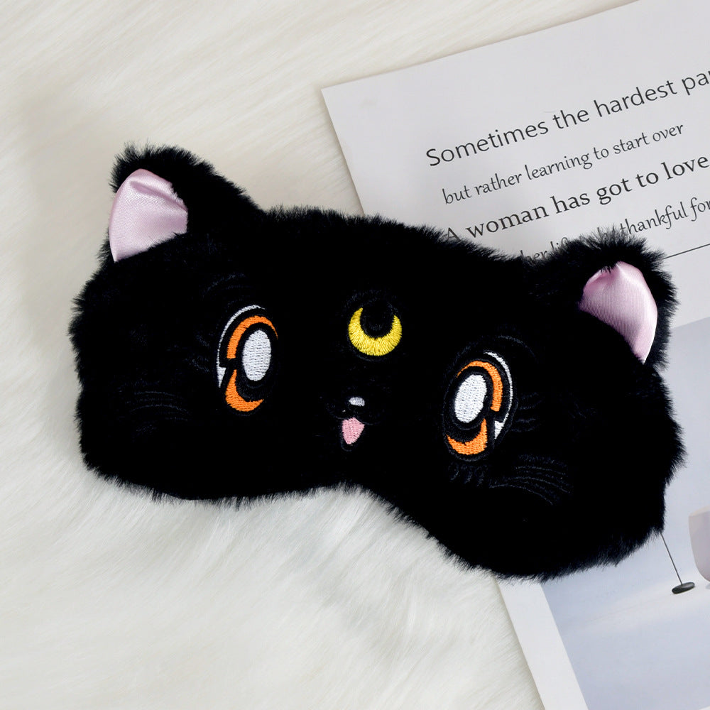 Women's fluffy sleep mask with embroidered cat design and soft comfort ears Stornfield