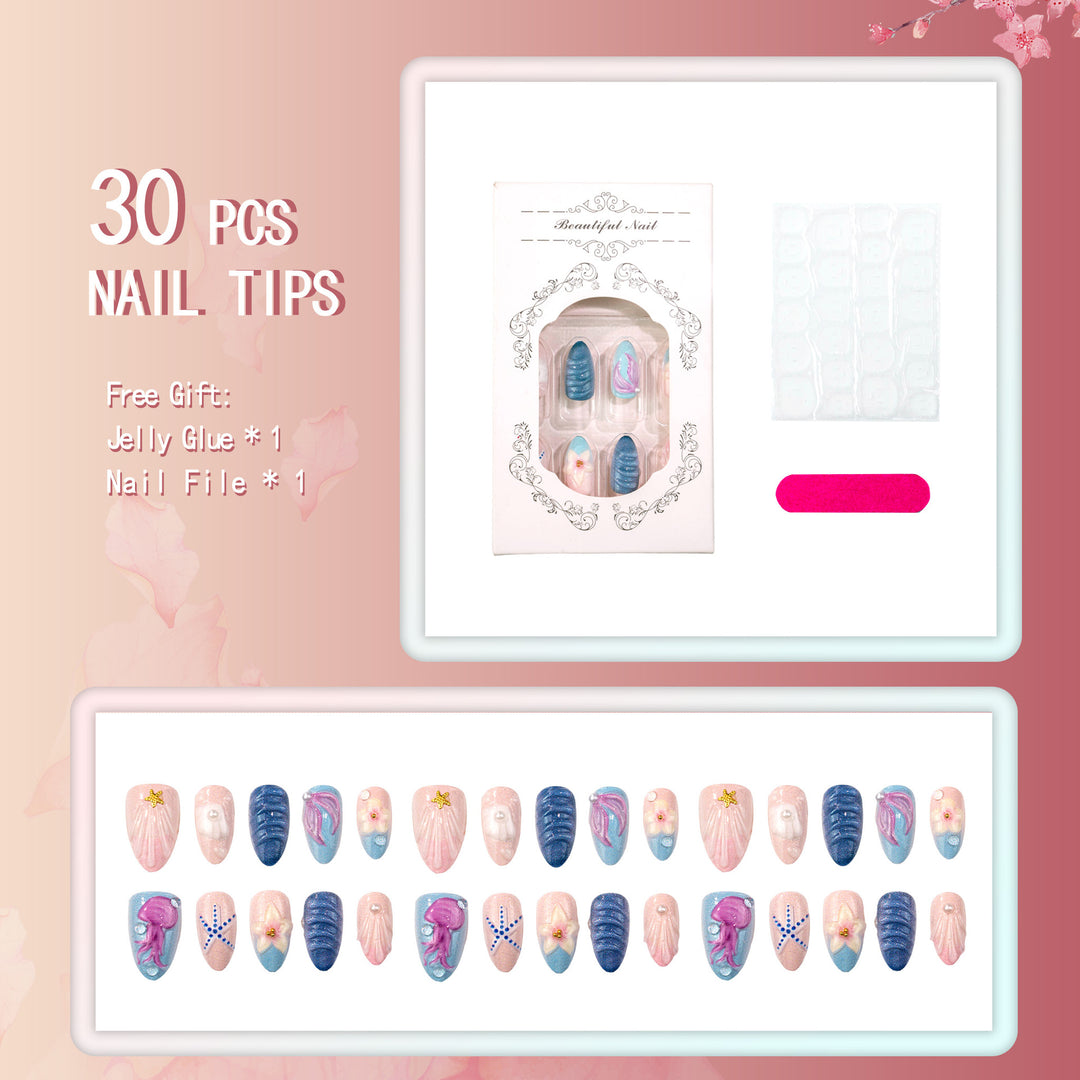 Artistic Shell-Themed Press-On Nail Set