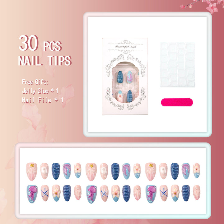 Artistic Shell-Themed Press-On Nail Set