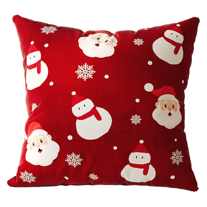 Christmas Velvet Decorative Throw Pillow Cover with Plush Holiday Illustration and Hidden Zipper