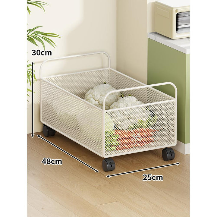 Ventilated Metal Mesh Pantry & Produce Rolling Storage Basket with Tall Handles