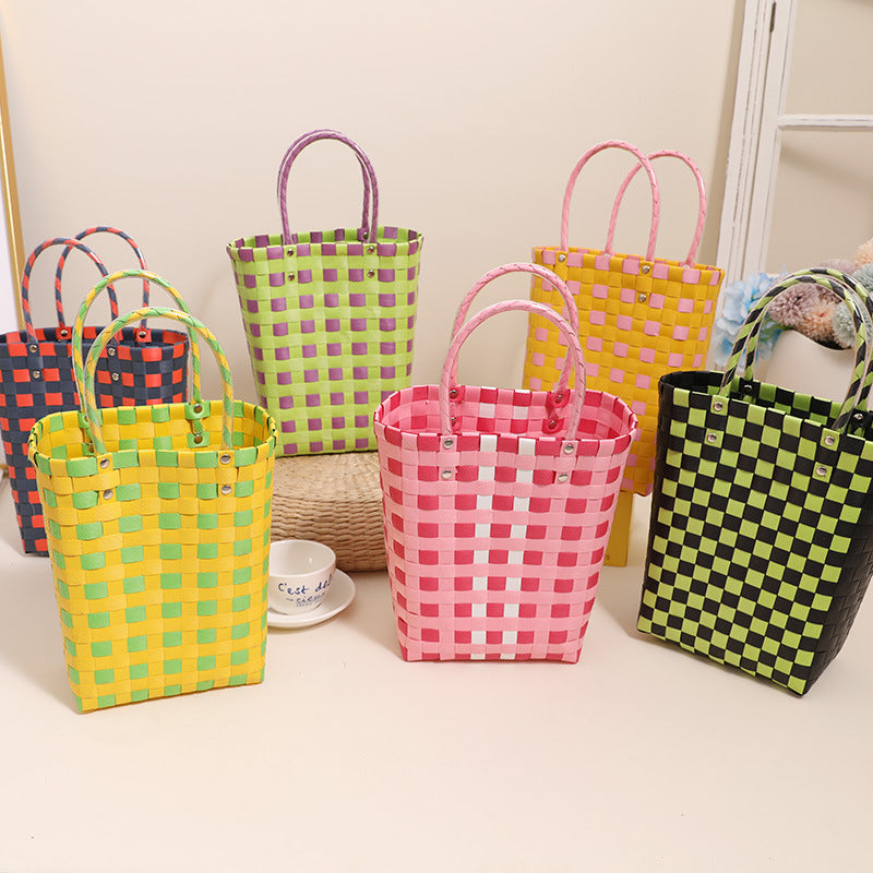 Braided Shopping Bag in Modern Checkered Pattern Stornfield