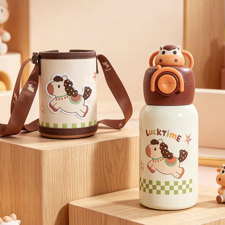 Women's insulated drinking bottle with cute dog design and practical carrying strap Stornfield