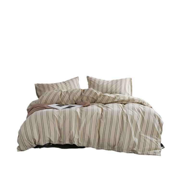 Breathable Washed Cotton-Linen Pinstripe Duvet Cover with Euro Shams