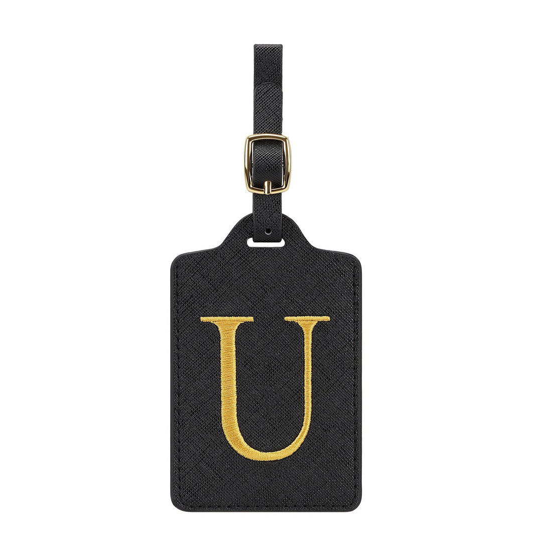 embroidered initial monogram leather luggage tag with adjustable buckle strap Stornfield
