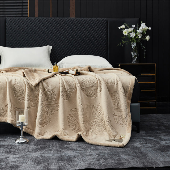 Embossed Plush Microfiber Throw Blanket with Oversized Floral Jacquard