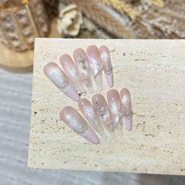 Elegant Stiletto Press-On Nail Set with Intricate Designs Stornfield