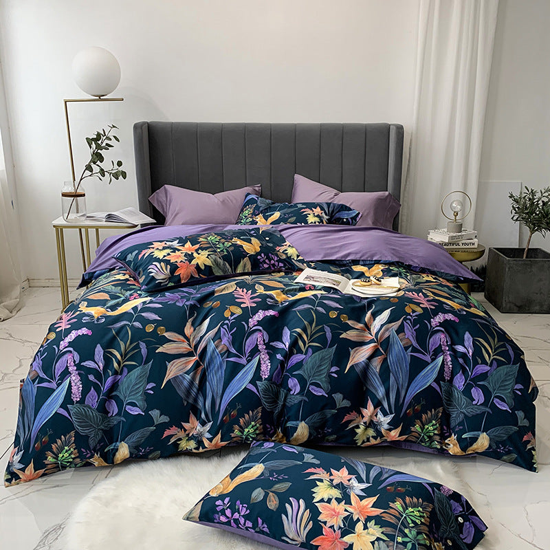 Panda Print Cotton Sateen Duvet Cover Set with Reversible Solid Backing and Button Closure