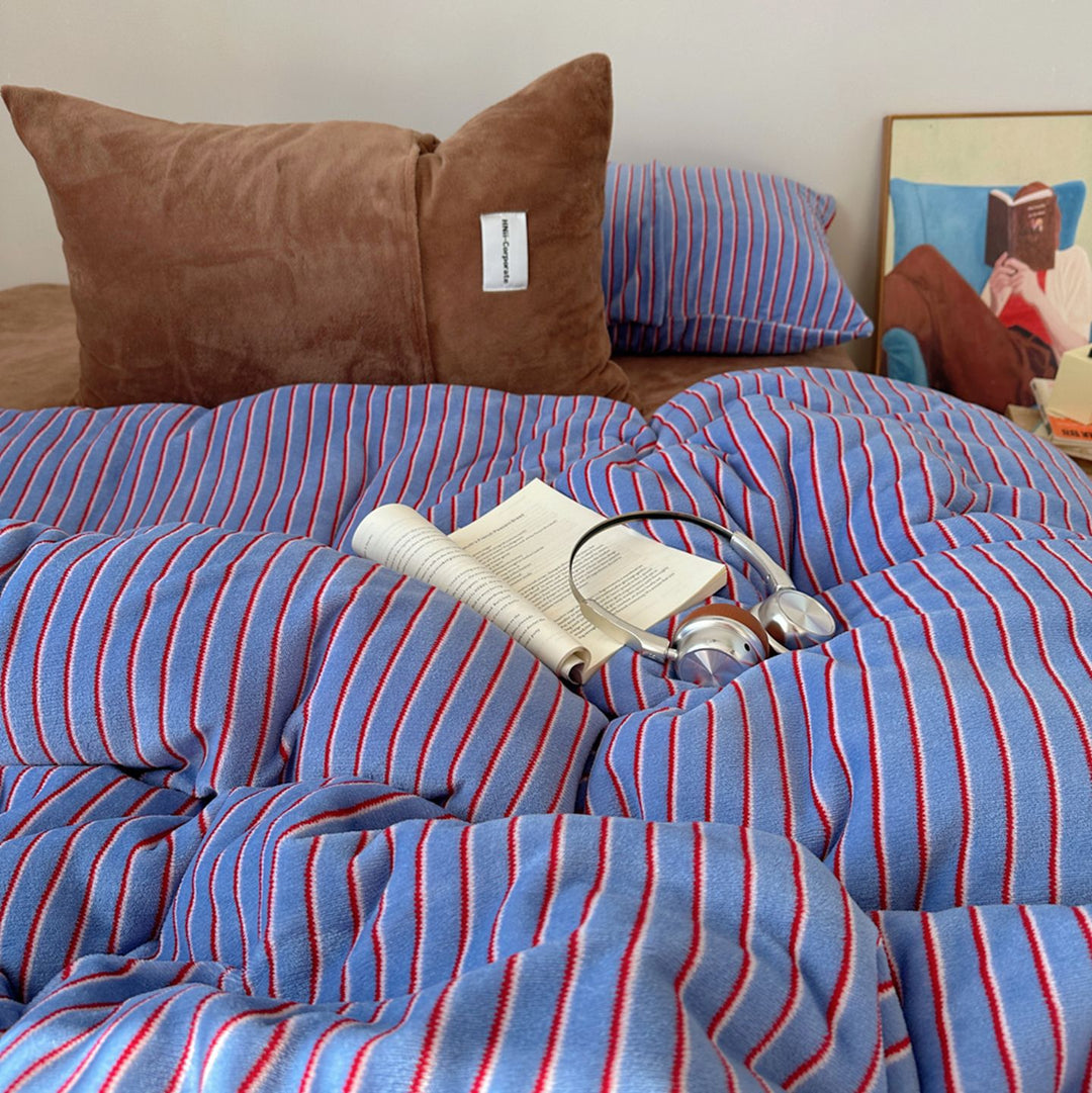 Striped Soft Plush Duvet Cover Set