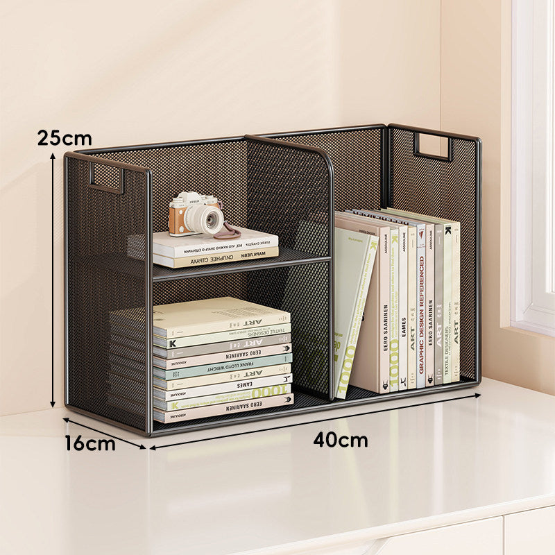 Mesh Tiered Desktop Organizer Shelf with Handle Cutouts