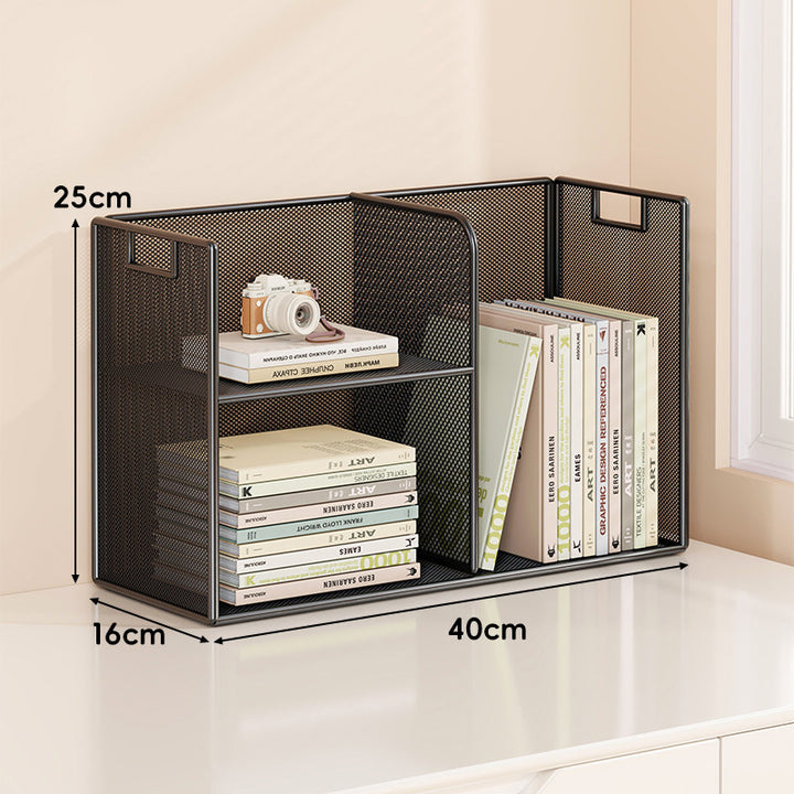 Mesh Tiered Desktop Organizer Shelf with Handle Cutouts