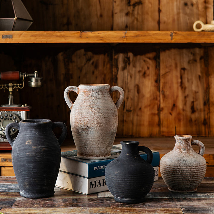 Rustic ceramic vase with handles Stornfield