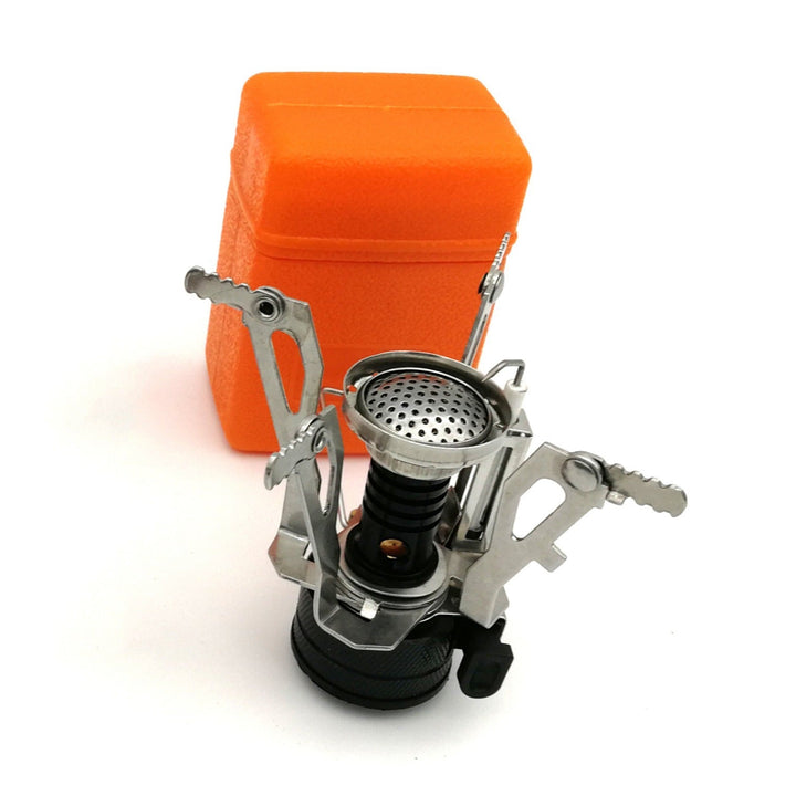 ultralight folding backpacking gas stove with windproof burner and protective case Stornfield