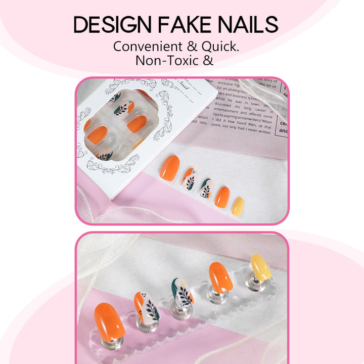 Artificial nail set with floral patterns and elegant glitter accents Stornfield