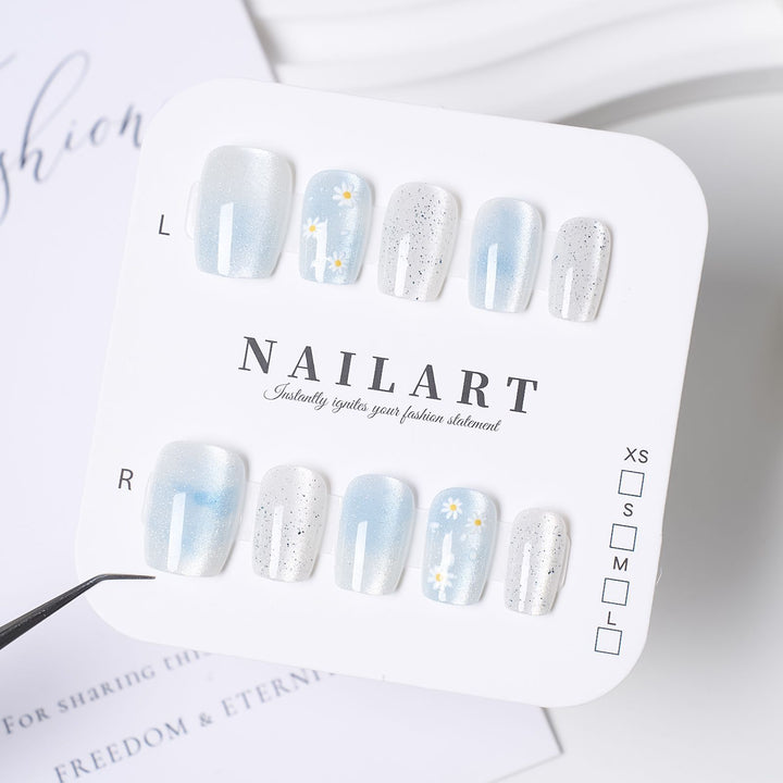 Artistic Stiletto Press-On Nail Set with Floral Embellishments Stornfield