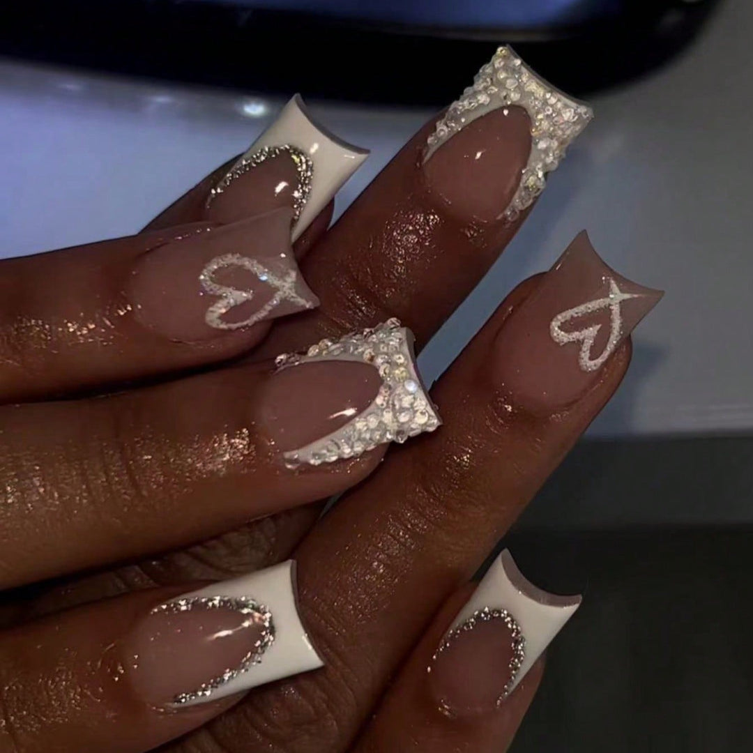 Decorative Rhinestone and Heart Design Press-On Nails Stornfield