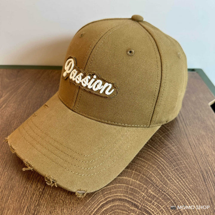 Women's Distressed Cotton Baseball Cap with Embroidered Quote Stornfield