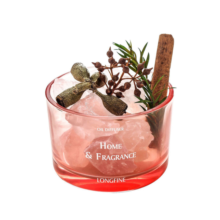 Glass Oil Diffuser Jar with Himalayan Salt Crystal & Botanical Garnish