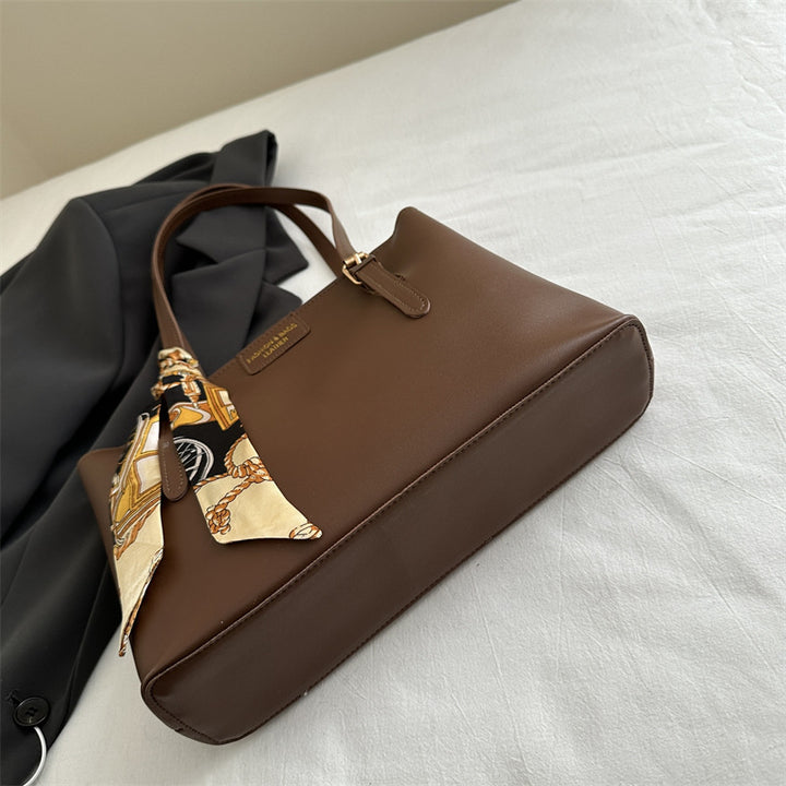 Elegant Faux Leather Tote Bag with Scarf Detail