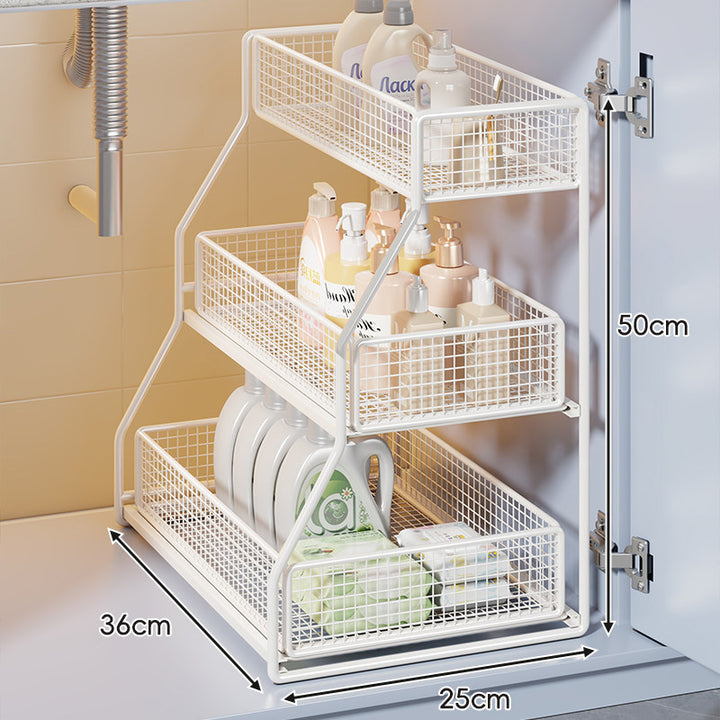 Multi-Level Pull-Out Mesh Under-Sink Organizer with Slide Rails