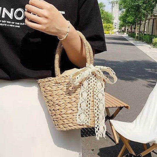 Handmade basket bag with lace accent Stornfield