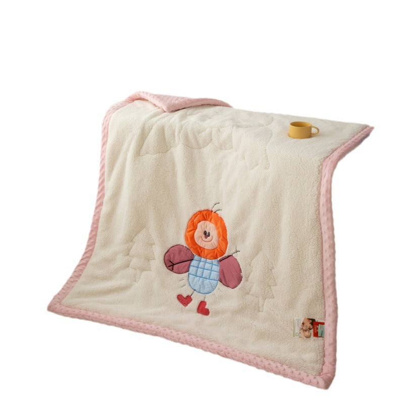 Plush Sherpa Blanket with Embroidered Lion Applique
