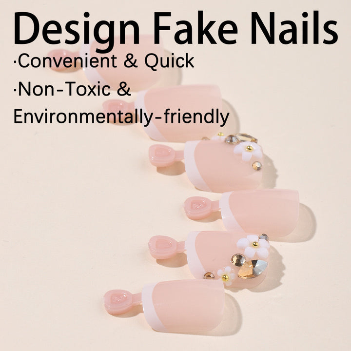 Acrylic nail set with elegant 3D flowers and glitter accents Stornfield