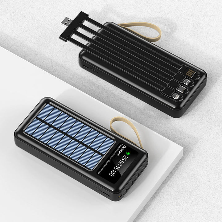 Portable solar power bank with integrated multifunction charging cable and digital display Stornfield